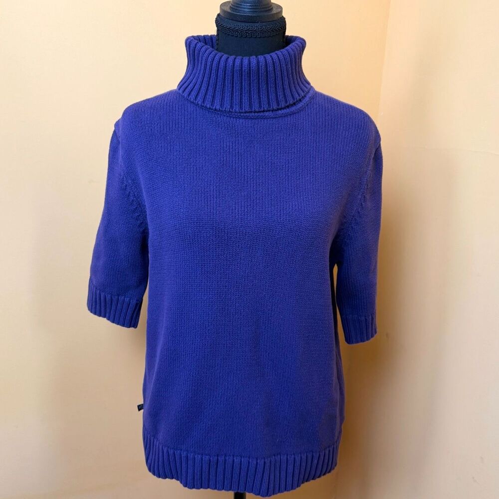 Lauren Ralph Lauren Short Sleeve Turtleneck Sweater Size L Purple Cotton Knit